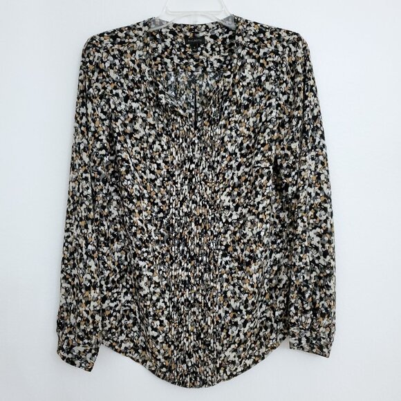 Talbots Abstract Women's Split Neck Peasant Long Sleeve Popover Blouse Small - Picture 1 of 12